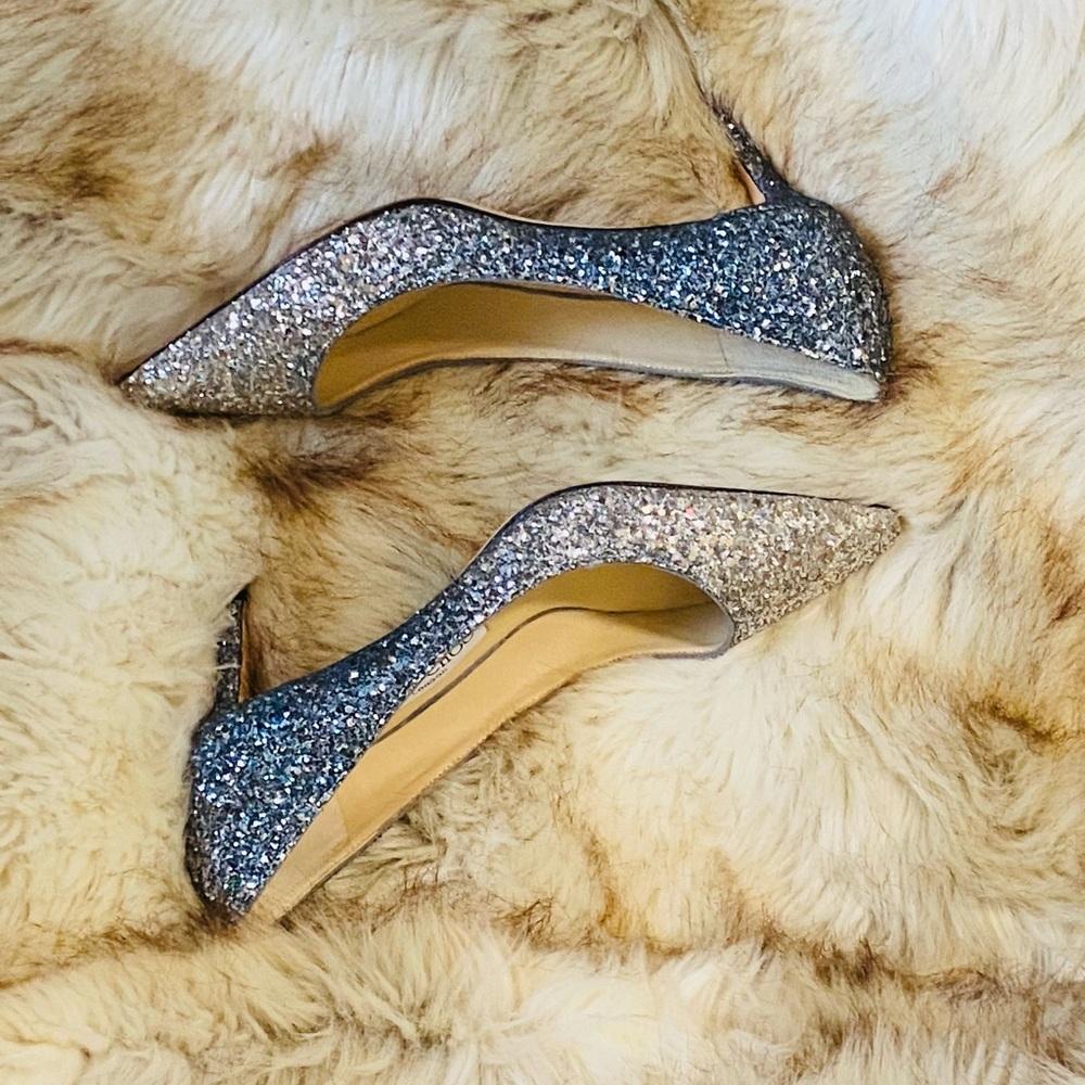 Jimmy Choo Authentic Romy 60 Gradient Ombré Silver and Blue Heels Size 38 - Picture 10 of 17